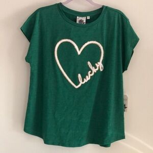 Joei & I Women’s Emerald Green Sequin LUCKY Heart T-Shirt SIZE XL